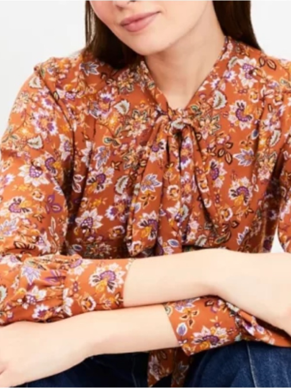 Floral Tie-Neck Blouse XSP – Romantic Spring Long Sleeve Top NWT